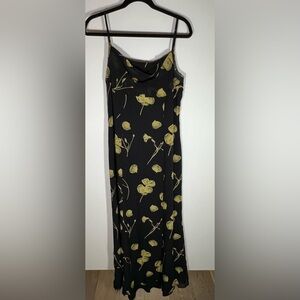 Vintage 90s Patrick Evening silk black strappy maxi dress whimsigoth floral 10